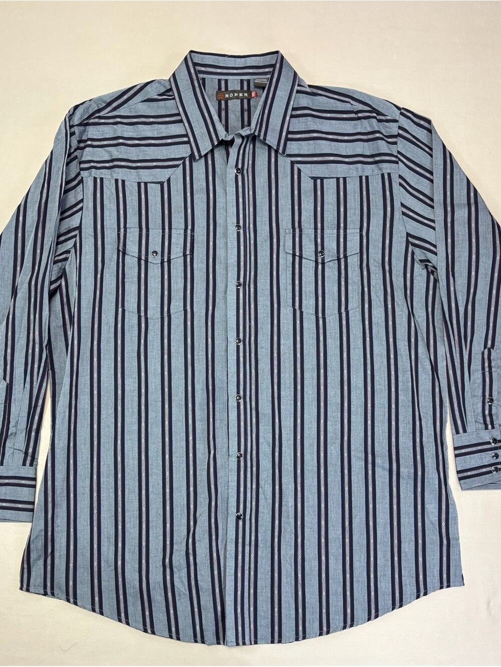NWT Roper Men’s Western Blue and Navy Vertical Stripe Button-Down Shirt Size 3XL